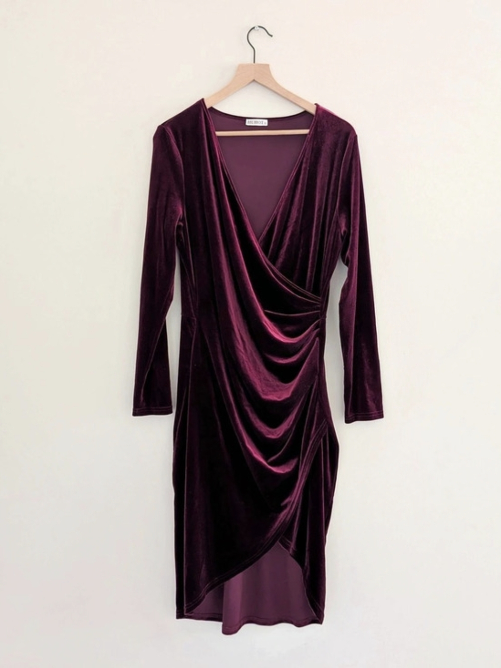 HUHOT V-Neck Long Sleeve Velvet Wrap Bodycon Dress Ruby XL
